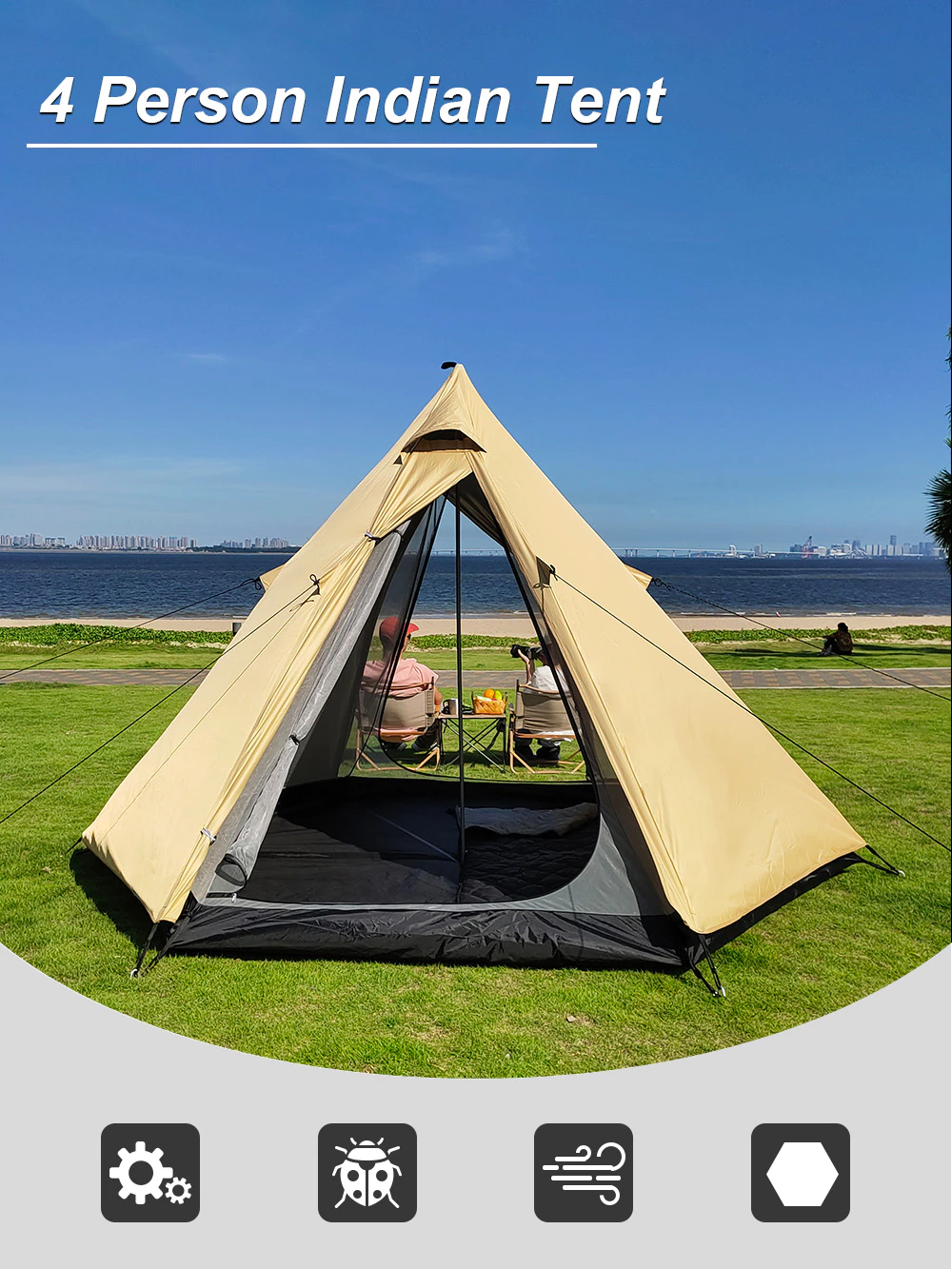 Cheap Goat Tents Ultralight Pyramid 4 Person Camping Tent Travel Family Tourist 4x Double Layer Outdoor Hiking Large Teepee Backpacking tents   